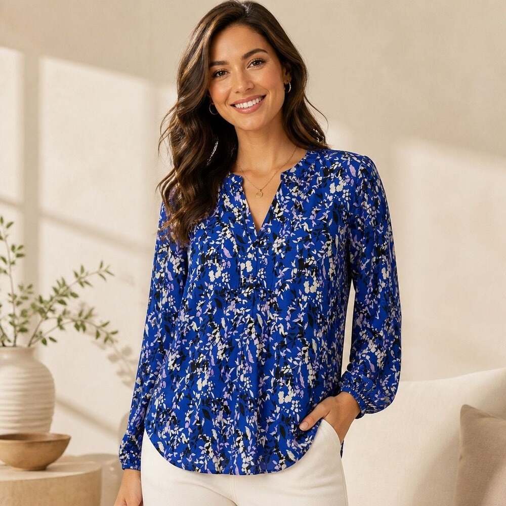 Part Two Chicha BL Floral Print V-Neck Long Sleeve Blouse Size 40